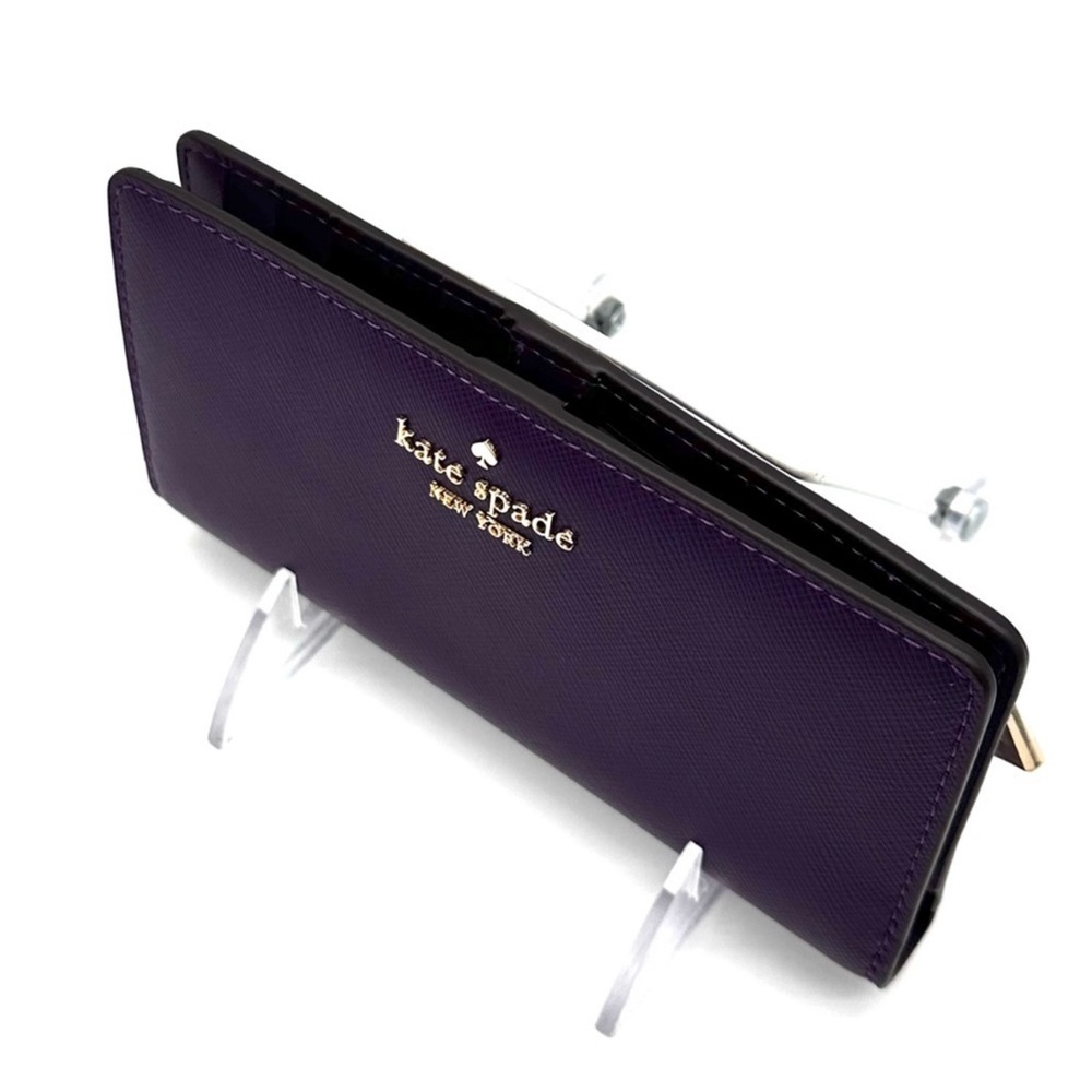 Kate Spade Small Madison Slim Bifold Wallet Purple/Gold  (NWT) - Picture 6 of 8